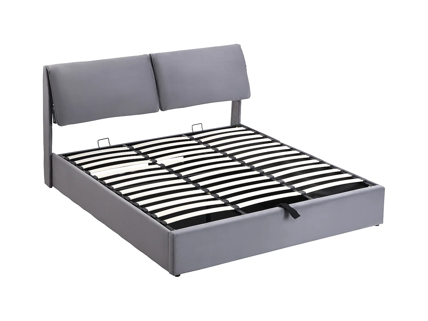 Cama con almacenaje de terciopelo - 160x200 cm - con 3 cajones - Gris (sin colchón)