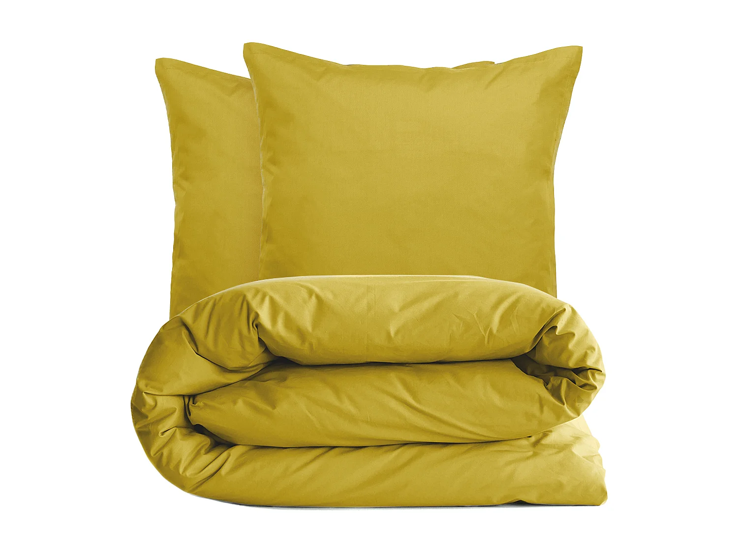 Parure de lit 260x240 cm set 65x65 cm percale MANOIR jaune Moutarde