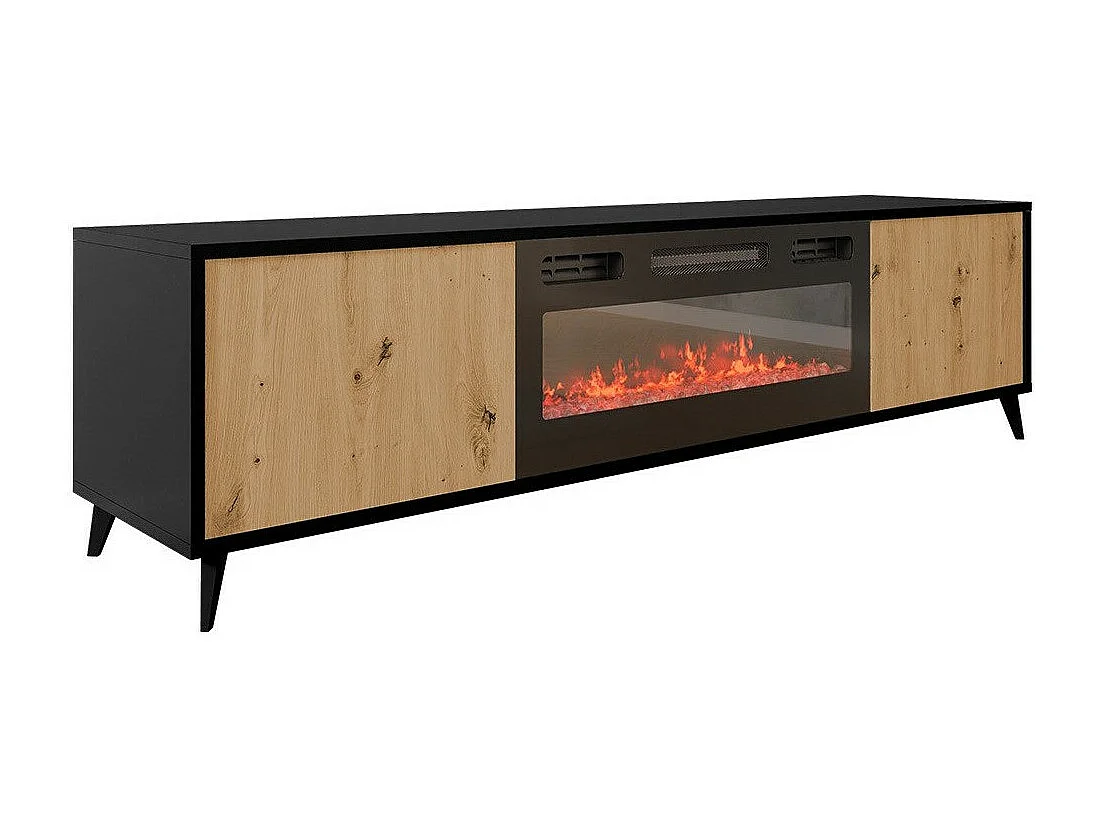 TV-Lowboard - 180x40x53 cm - Schwarz / Artisan Eiche - Ovessi EF mit Kamin