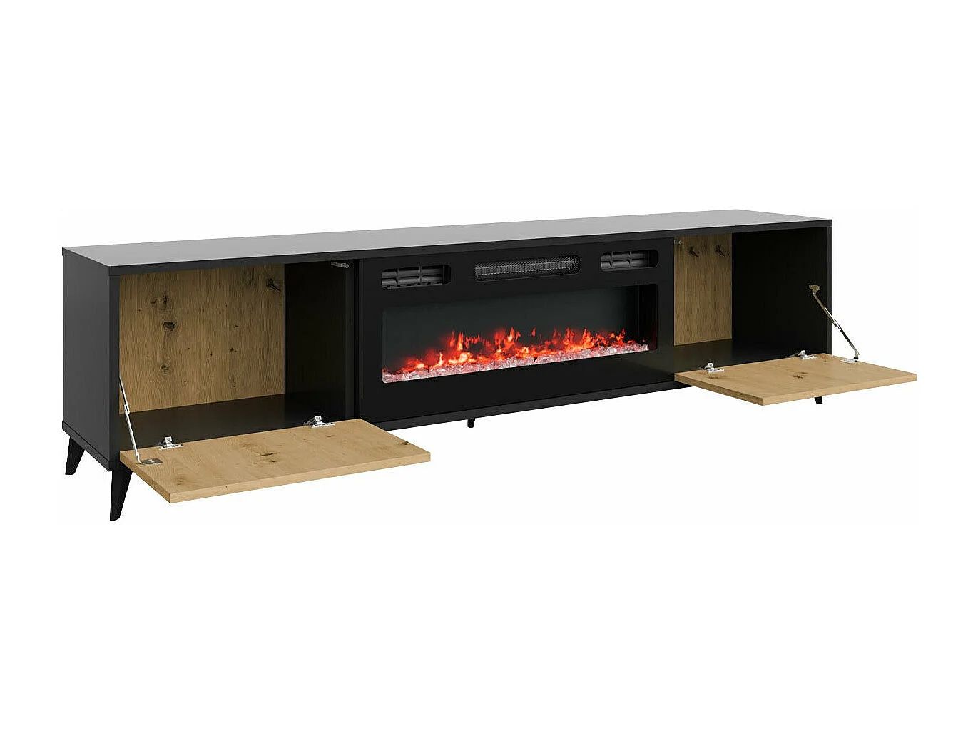 TV-Lowboard - 180x40x53 cm - Schwarz / Artisan Eiche - Ovessi EF mit Kamin