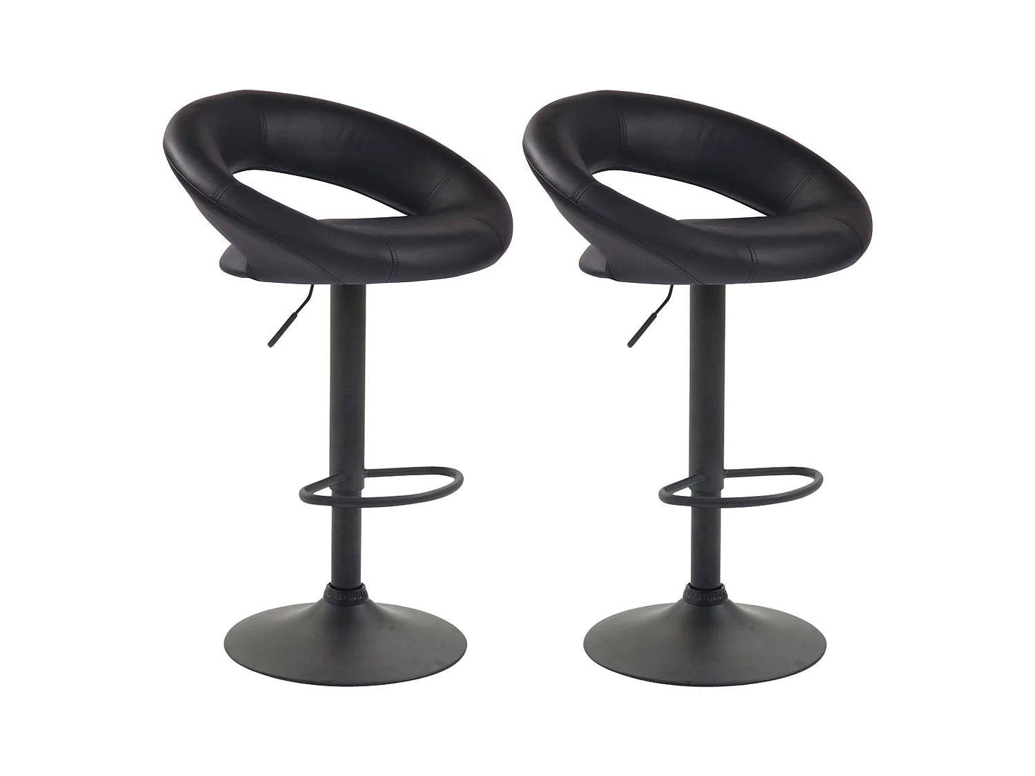 Lot de 2  Tabouret de bar - Similicuir & Métal - Noir - Olinda