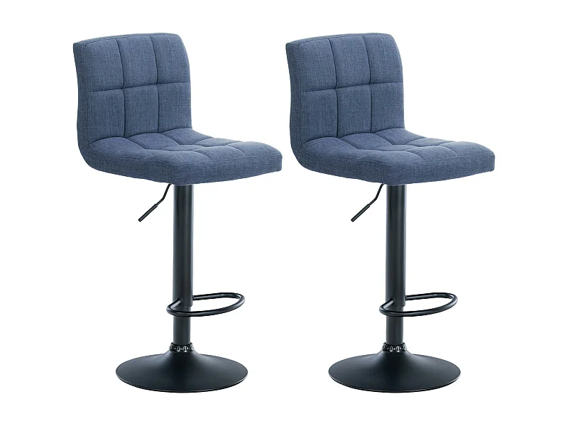 Lot de 2  Tabouret de bar - Tissu & Métal noir mat - Bleu - Calma