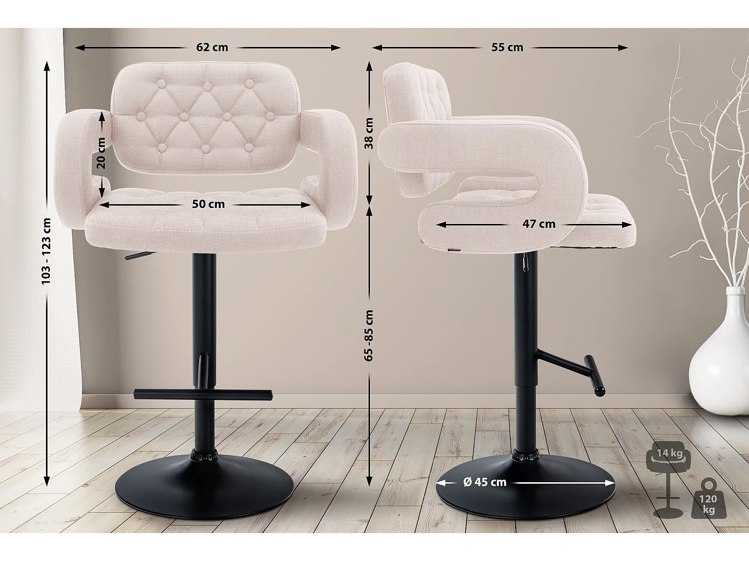 Tabouret de bar - Tissu & Métal - Beige - Dublin