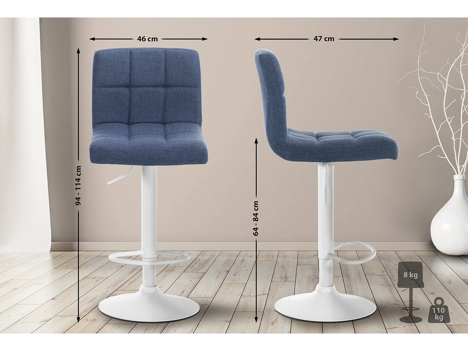 Barhocker - Stoff & Metall - blau - Calma