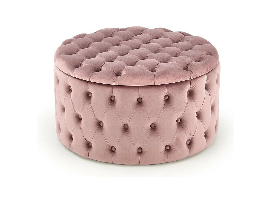 Pouf rond capitonné rose avec coffre 70cm Lydie