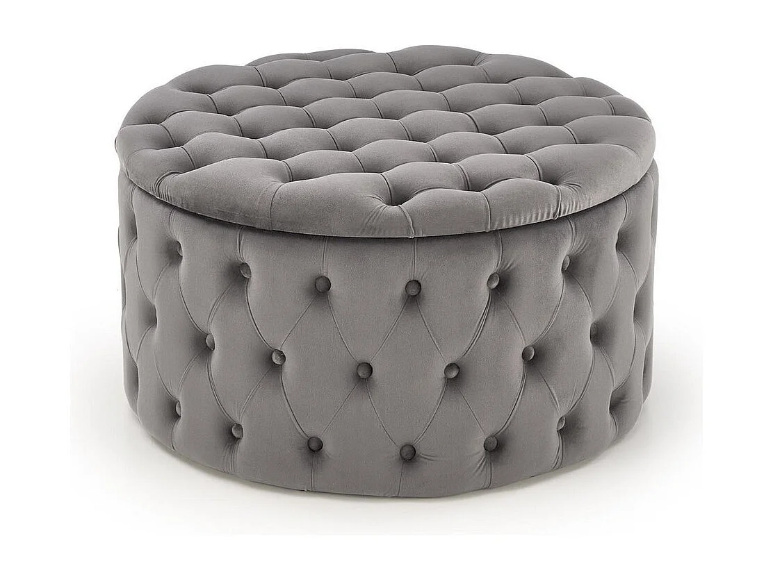 Pouf capitonné gris Ø70cm avec coffre Lydie