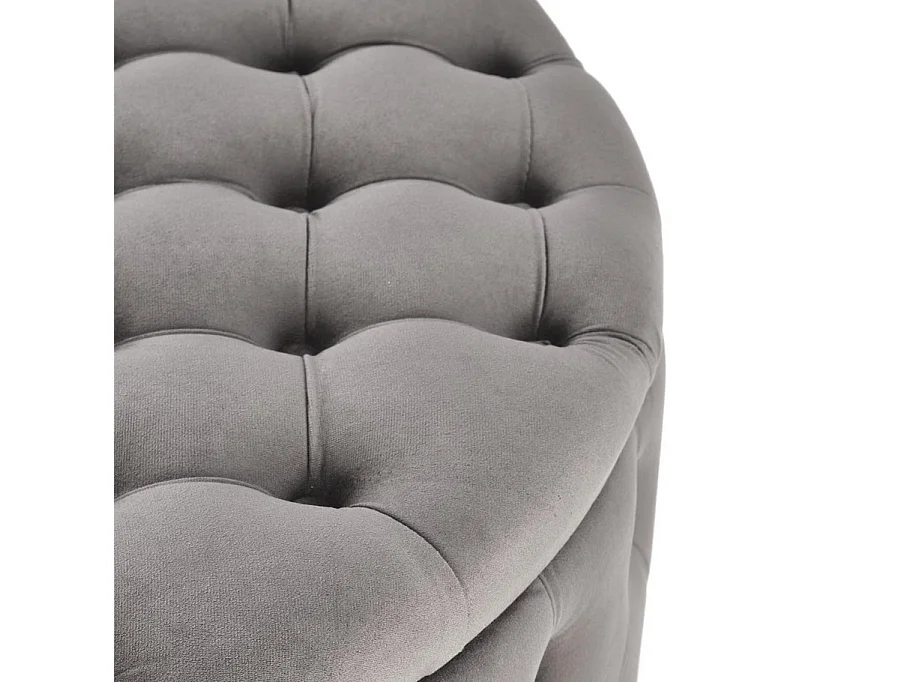 Pouf capitonné gris Ø70cm avec coffre Lydie