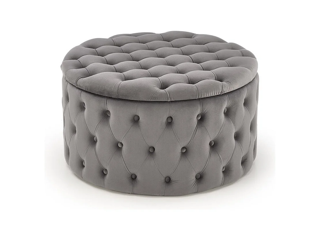 Pouf capitonné gris Ø70cm avec coffre Lydie