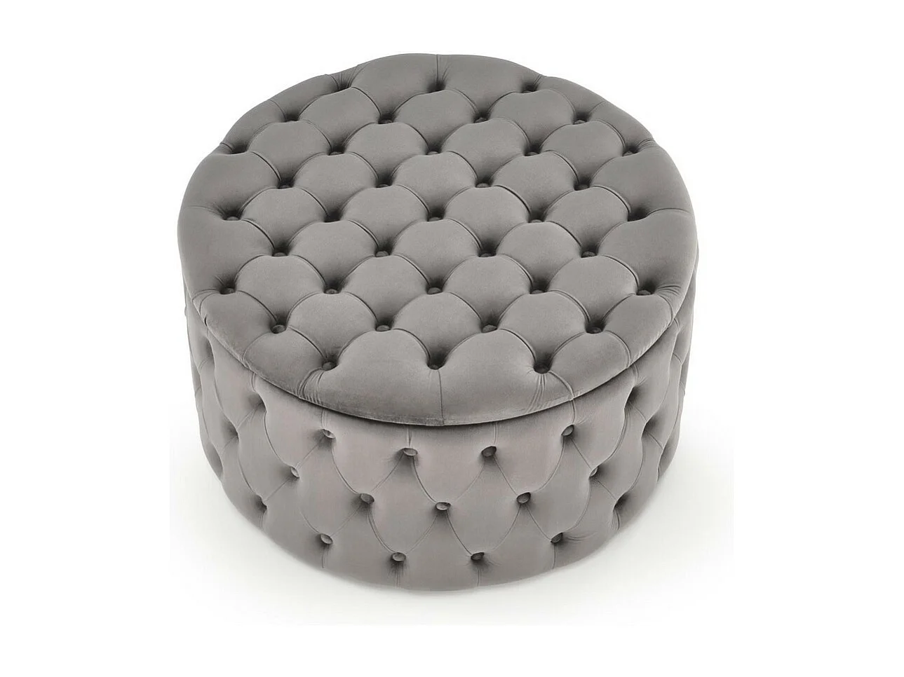 Pouf capitonné gris Ø70cm avec coffre Lydie