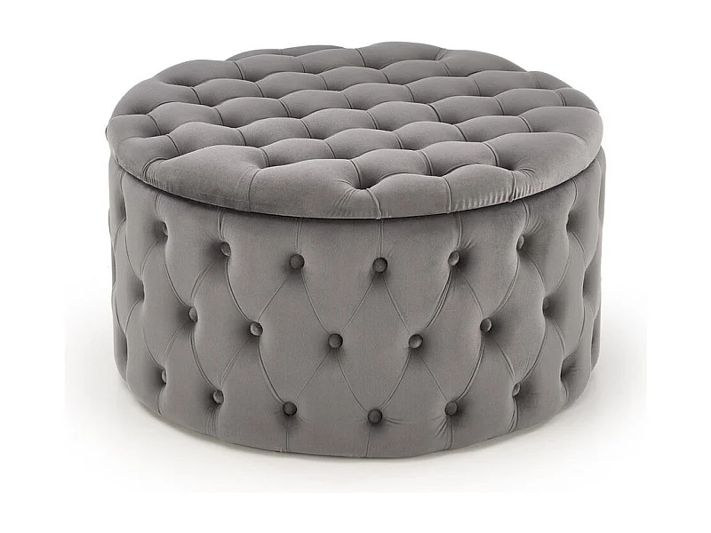 Pouf capitonné gris Ø70cm avec coffre Lydie