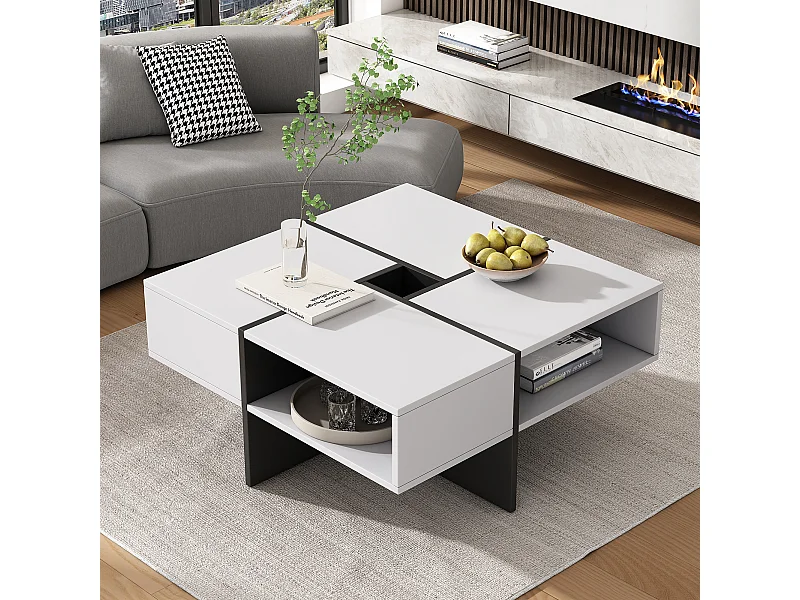 Vierkante salontafel met 5 vakken - 70 x 70 x 35 cm - spaanplaat - wit