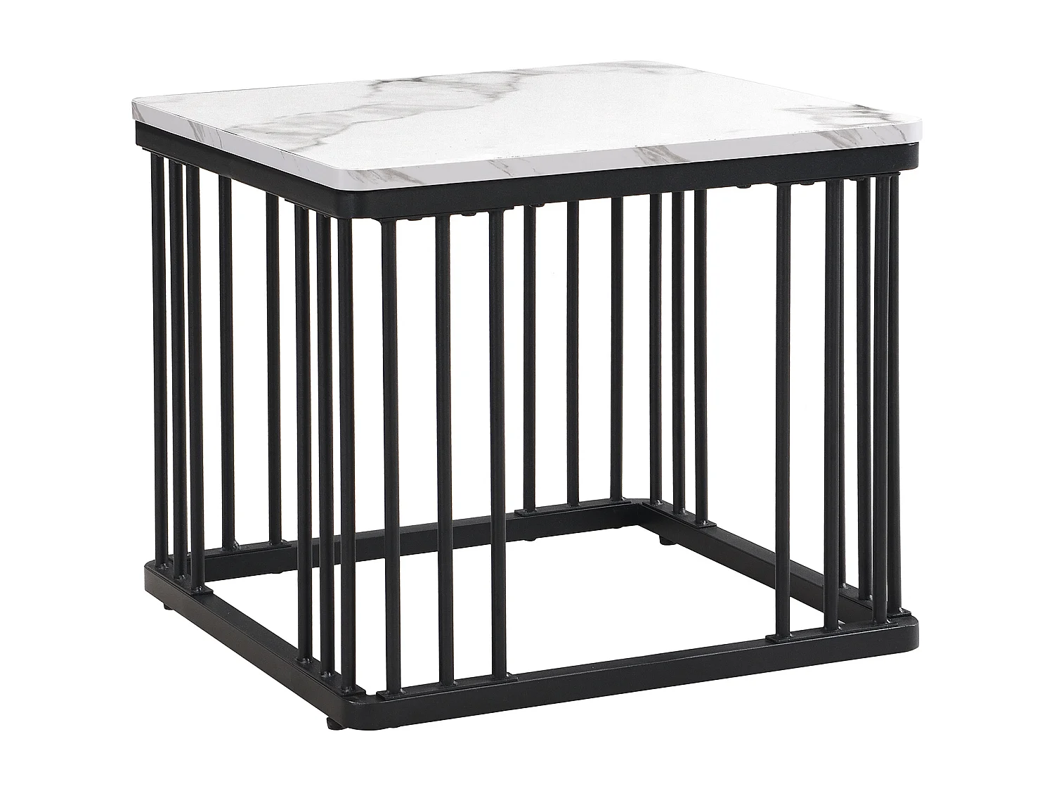 Lot de 2 tables basses gigognes en forme carrée - 60x60x45cm +45x45x40cm - Motif à marbre - Bois MDF et métal - Blanc + noir