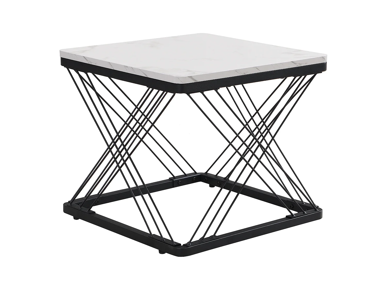 Lot de 2 tables basses gigognes en forme carrée - 60x60x45 +45x45x40 cm - Effet marbre - Bois MDF et métal - Blanc + noir