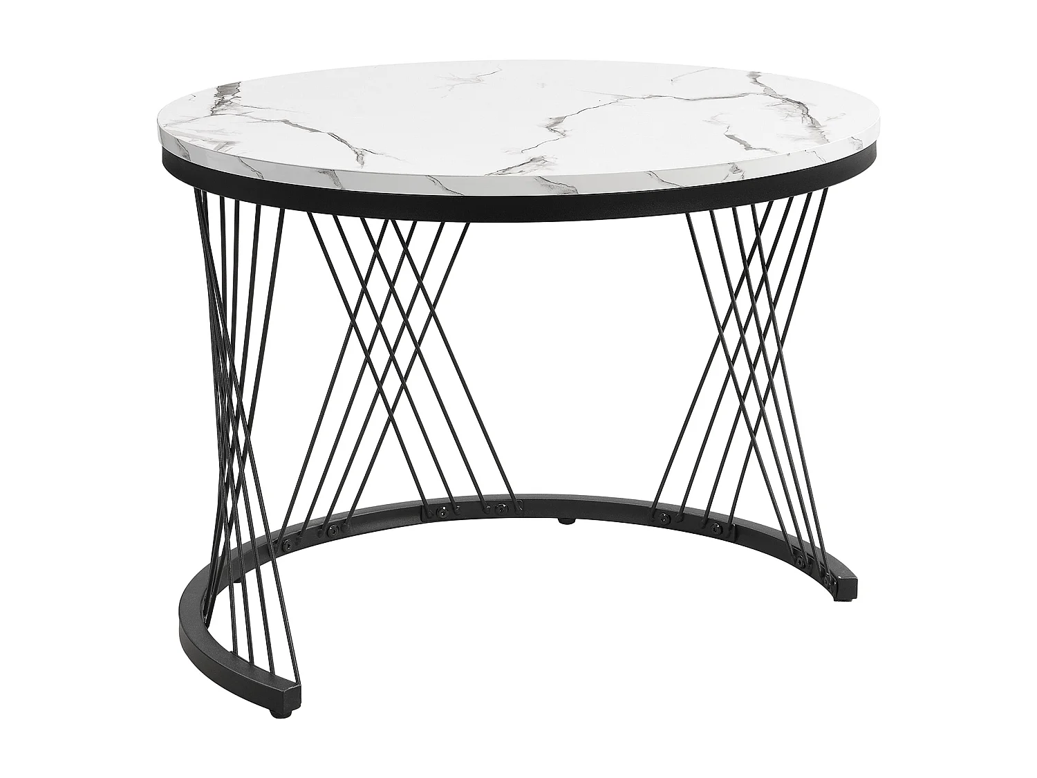 Lot de 2 tables basses gigognes rondes avec 2 tiroirs - 60x60x46cm + 50x50x30.8cm - Motif à marbre - Bois MDF et métal - Blanc + noir