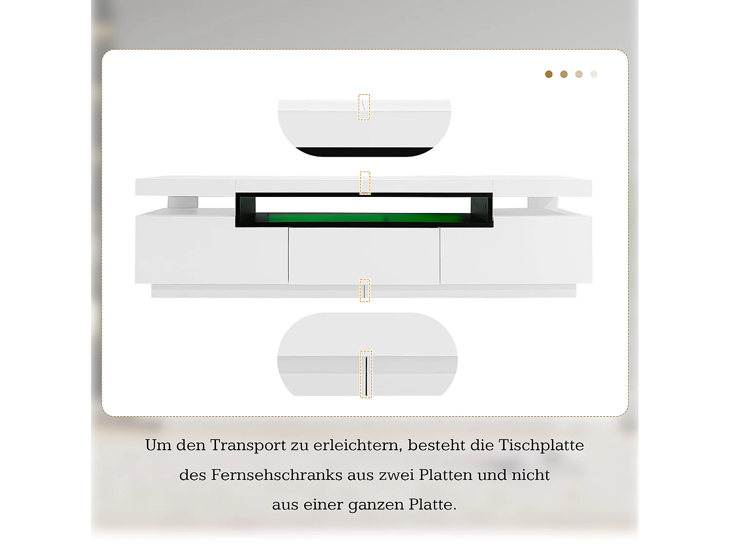 TV-meubel met 3 lades en open vakken - 160 x 39 x 42 cm cm - LED's - Spaanplaat - Glanzend wit