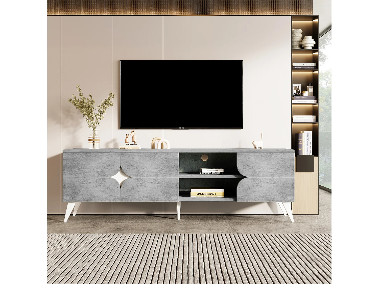 TV-Schrank mit 3 Türen und Ablageflächen – Spanplatte – 160 x 40 x 51 cm – Grau