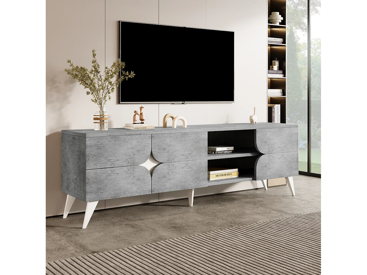 TV-Schrank mit 3 Türen und Ablageflächen – Spanplatte – 160 x 40 x 51 cm – Grau