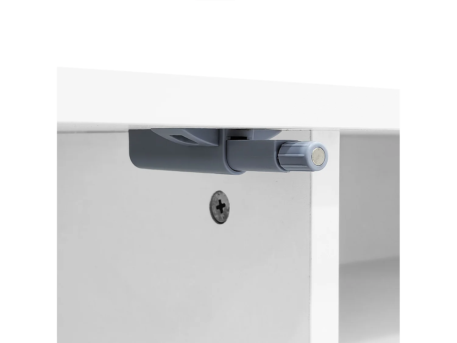 Meuble TV avec 2 portes en rotin, 1 tiroir et 3 compartiments ouverts - 200 x 40 x 49 cm - Panneau de particules - Blanc