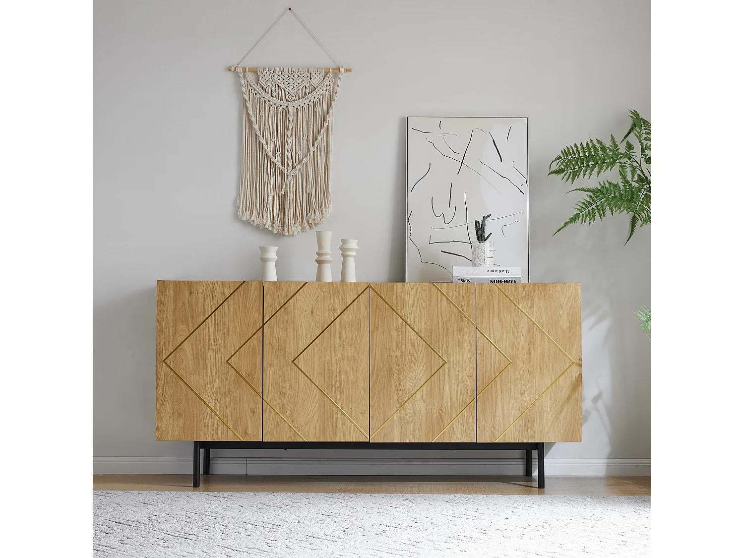 Aparador de sala, móvel de buffet com 4 portas - madeira natural - aglomerado - A 78 cm / L 160 cm / P 40 cm