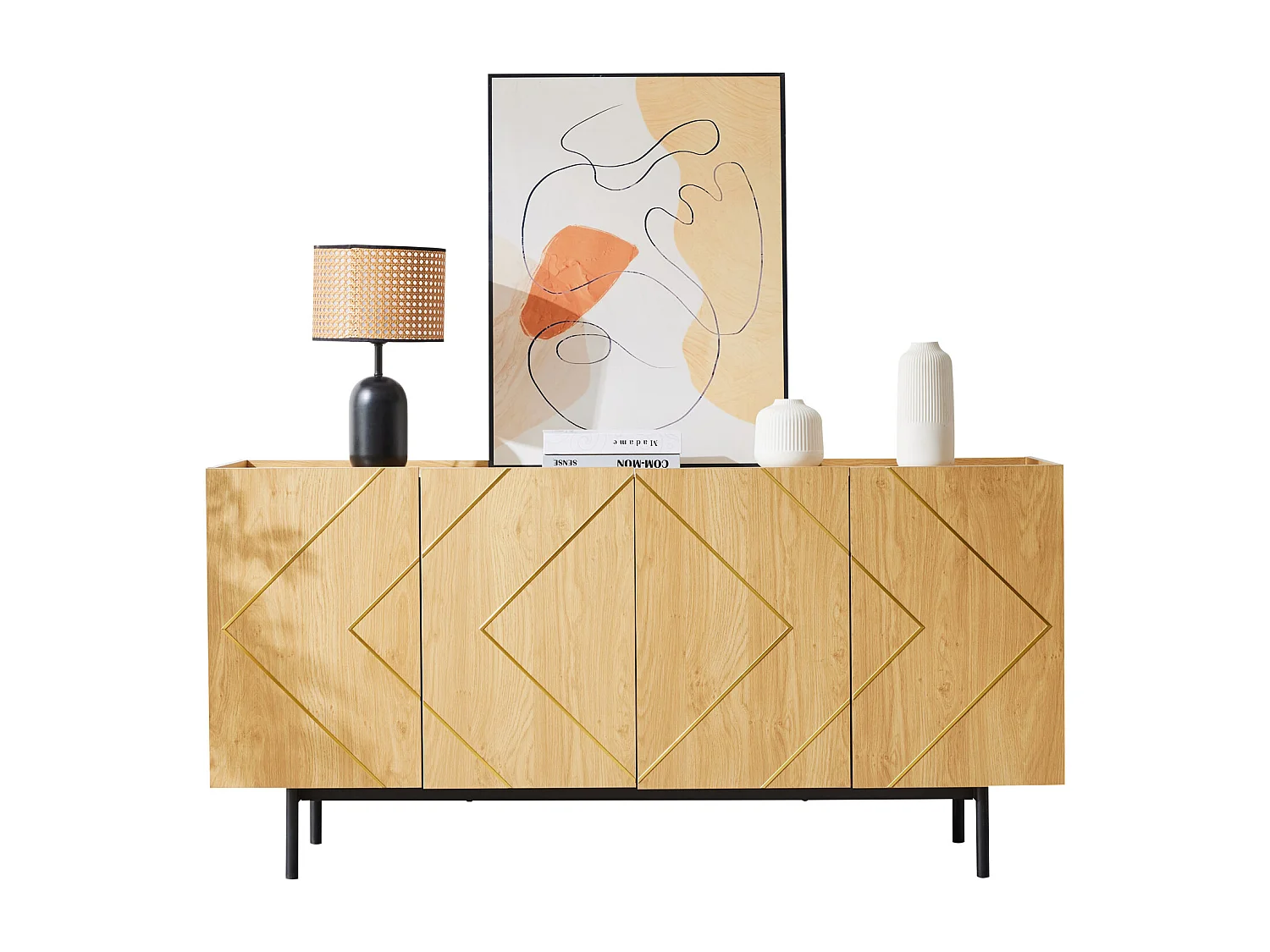 Aparador de sala, móvel de buffet com 4 portas - madeira natural - aglomerado - A 78 cm / L 160 cm / P 40 cm