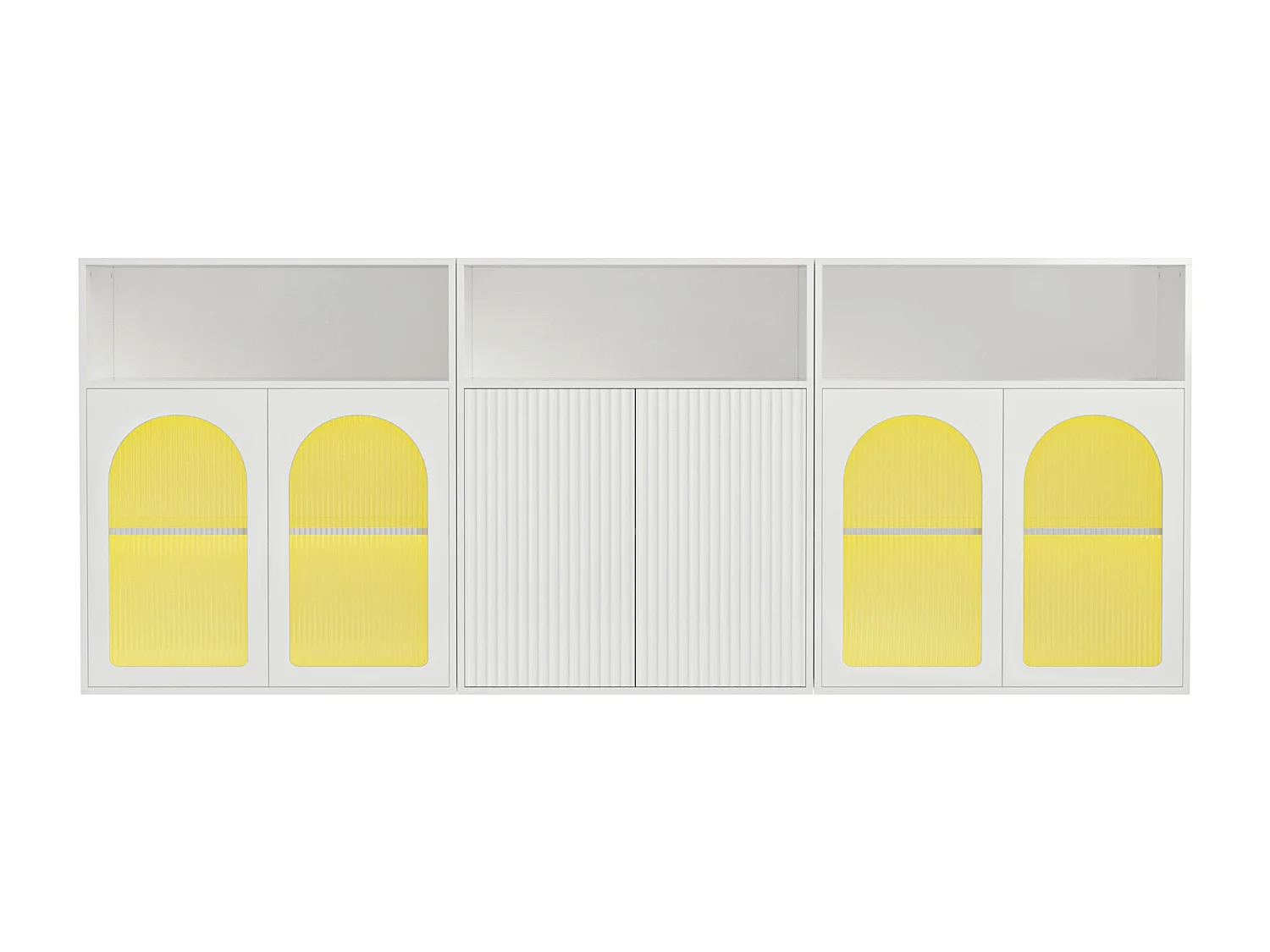 Aparador, Armário de arrumação com 6 portas - 210 x 35 x 90 cm - Madeira MDF, LED - para Cozinha, Sala - Branco