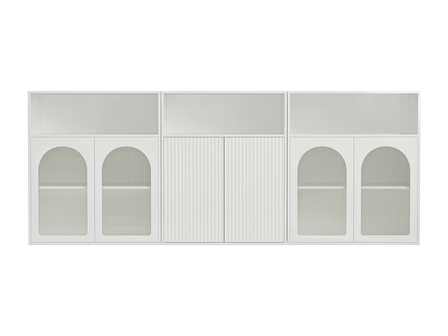 Aparador, Armário de arrumação com 6 portas - 210 x 35 x 90 cm - Madeira MDF, LED - para Cozinha, Sala - Branco