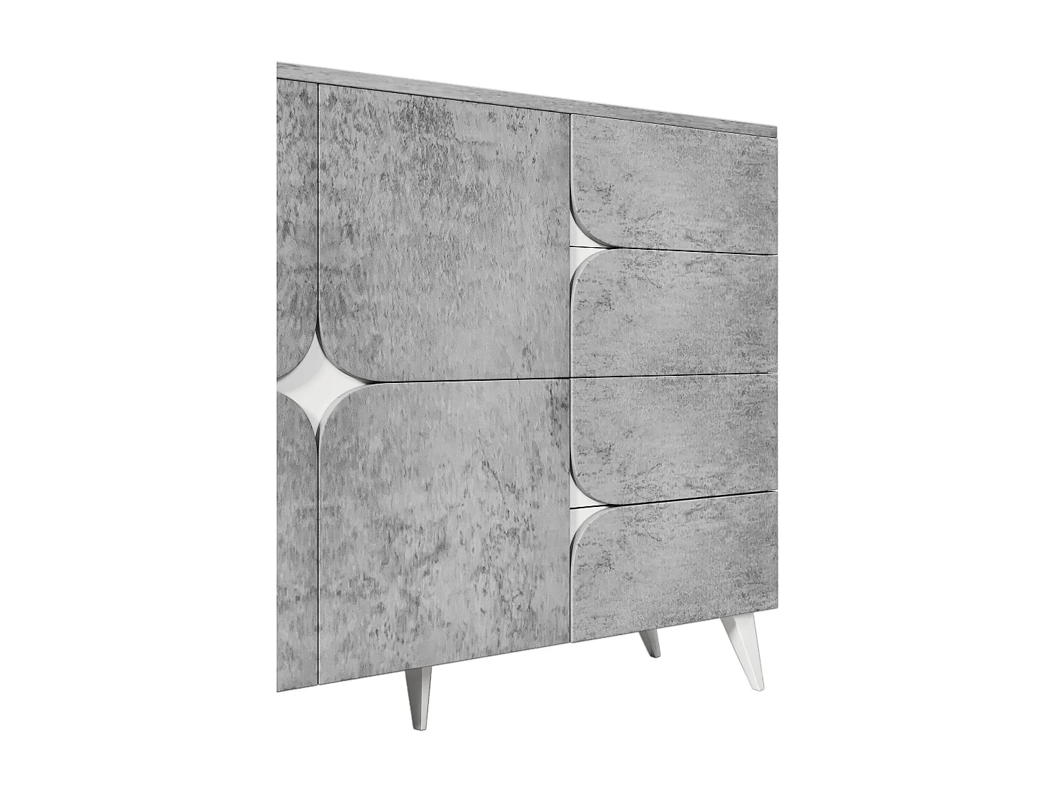 Buffet bas avec 2 portes et 4 tiroirs - 120 x 35.5 x 94 cm - Panneau de particules - Gris
