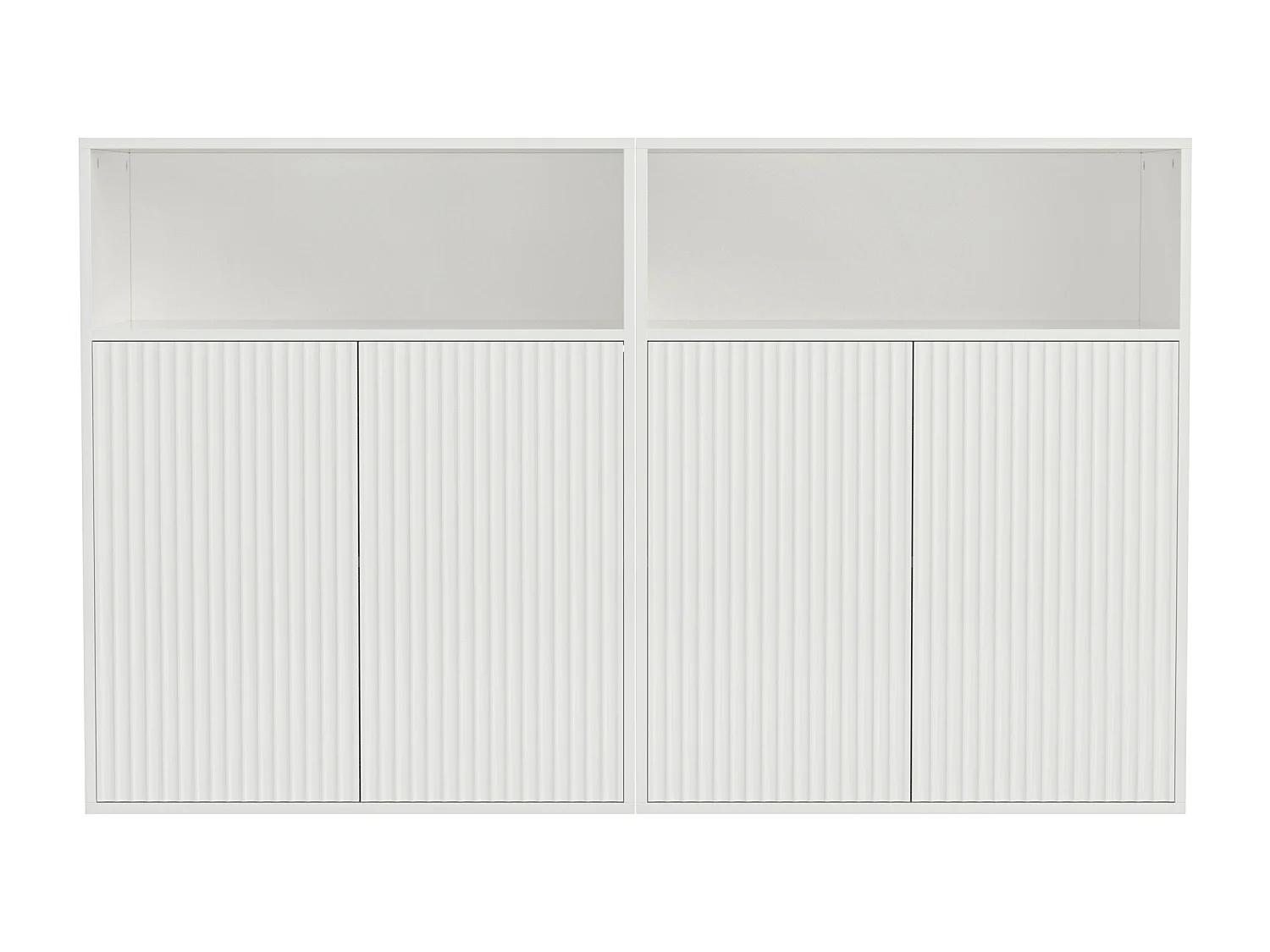 Buffet avec 4 portes magnétiques et 2 niches - 140 x 35 x 90 cm - Bois MDF - Motif rayures verticales - pour salon, cuisine - Blanc