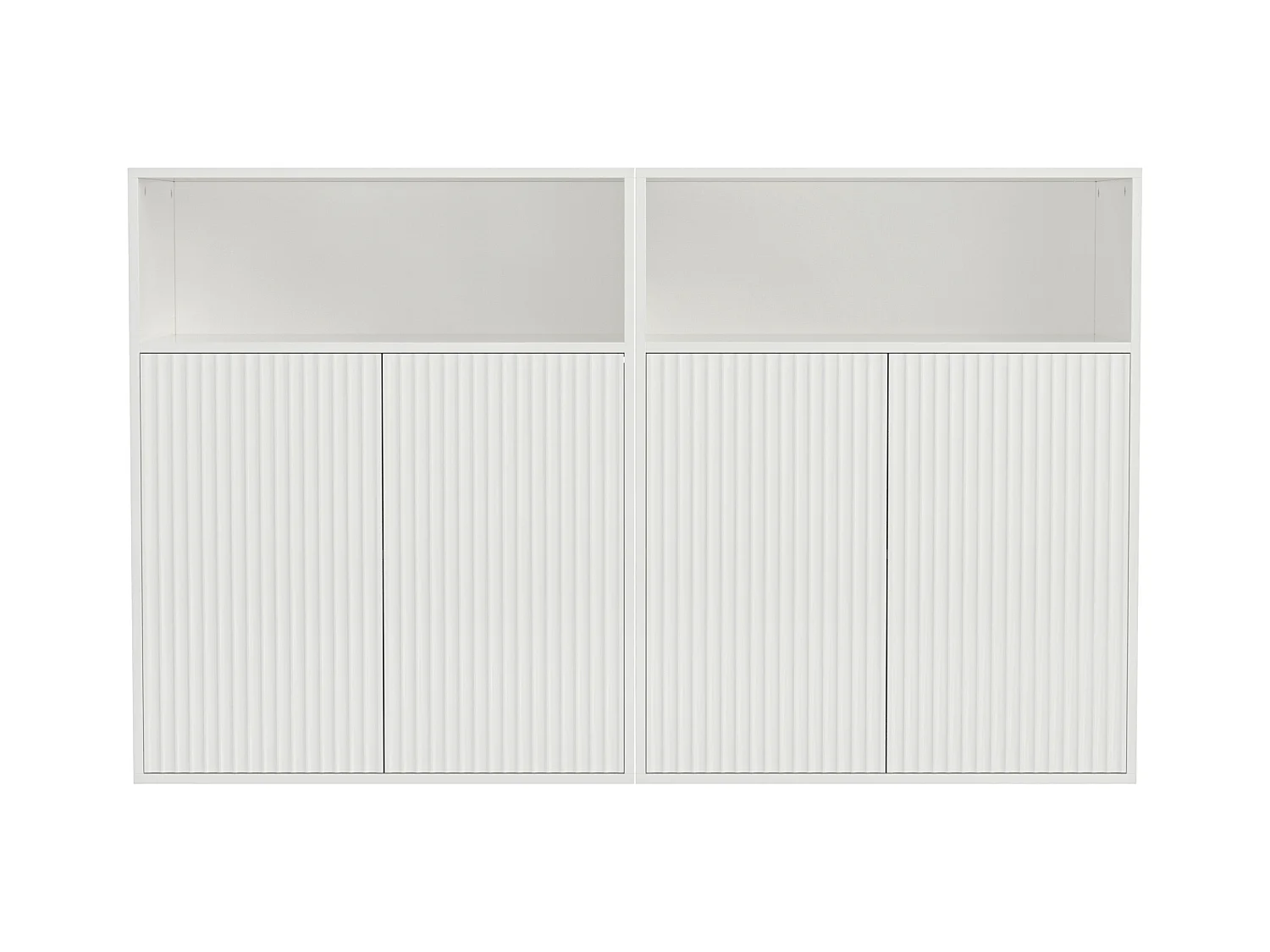Buffet avec 4 portes magnétiques et 2 niches - 140 x 35 x 90 cm - Bois MDF - Motif rayures verticales - pour salon, cuisine - Blanc