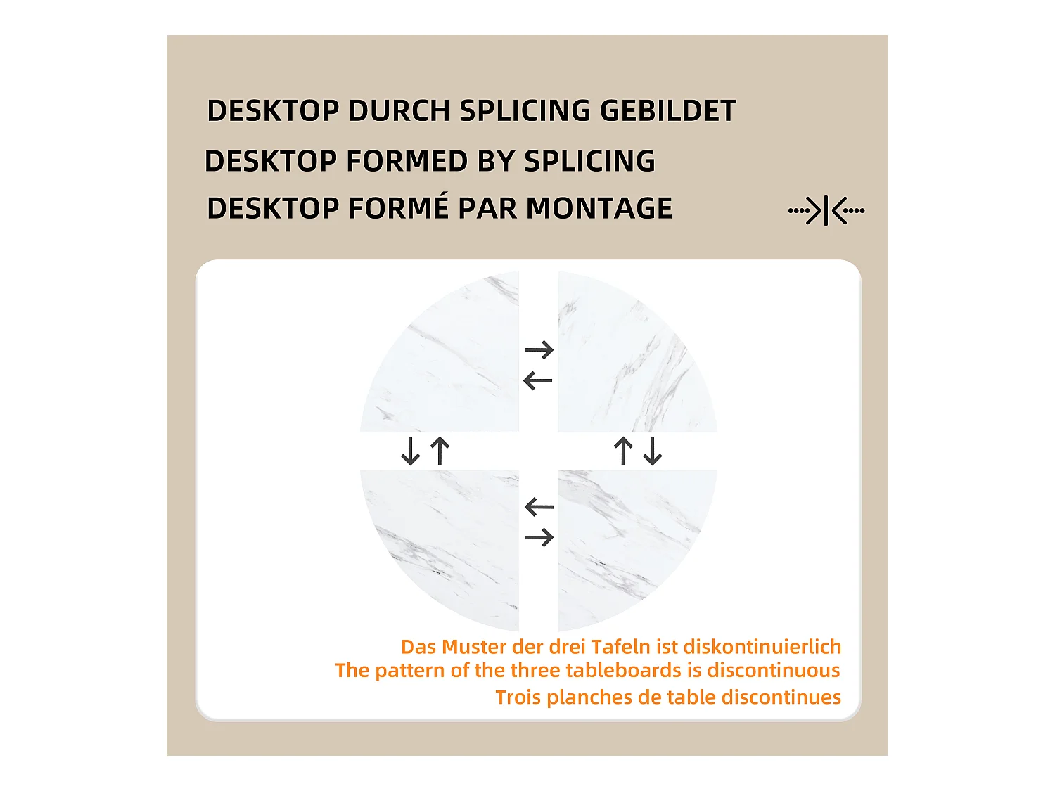 Tavolo da pranzo rotondo con gamba in metallo dorato - P 100 x H 75 cm - Piano effetto marmo - Legno MDF - Bianco