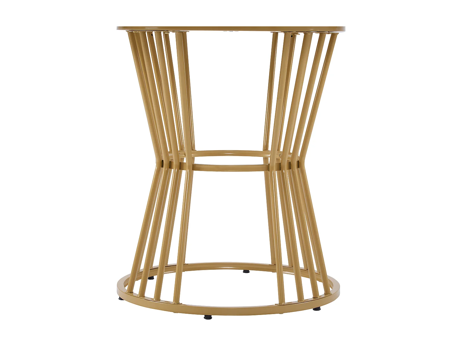 Tavolo da pranzo rotondo con gamba in metallo dorato - P 100 x H 75 cm - Piano effetto marmo - Legno MDF - Bianco