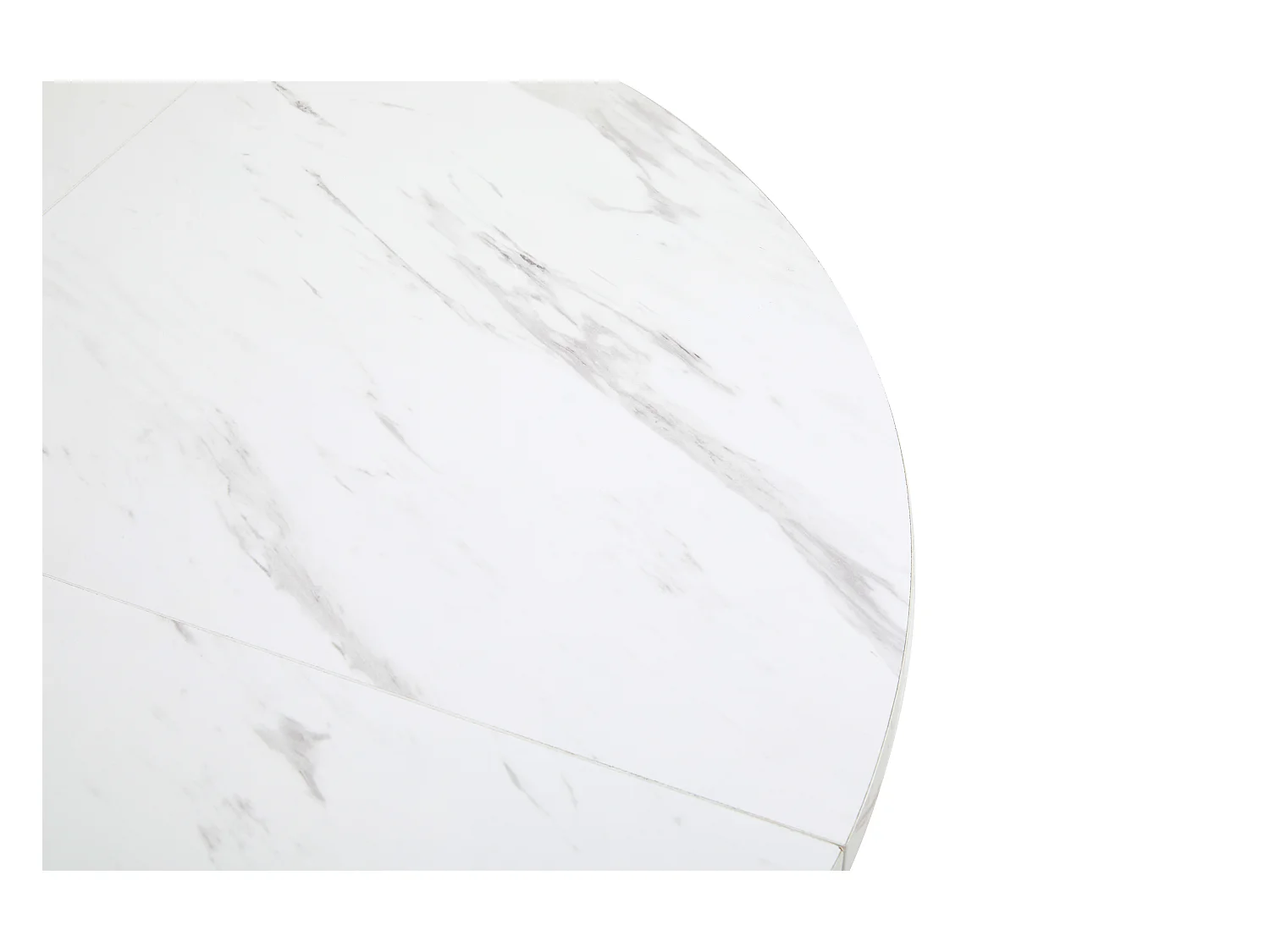 Table à manger ronde avec pied en métal doré - D 100 x H 75 cm - Plateau en effet marbre - Bois MDF - Blanc