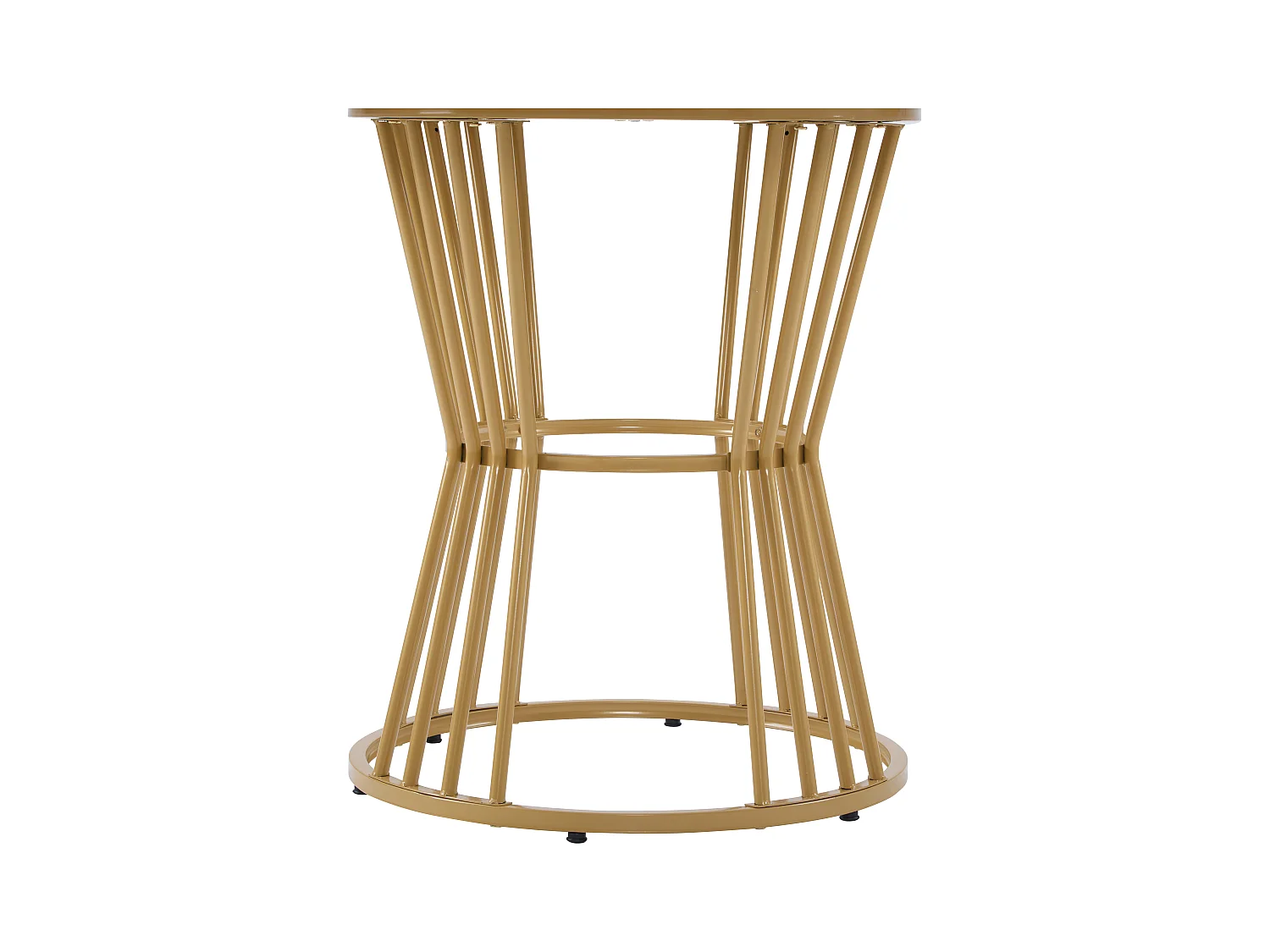 Table à manger ronde avec pied en métal doré - D 100 x H 75 cm - Plateau en effet marbre - Bois MDF - Blanc