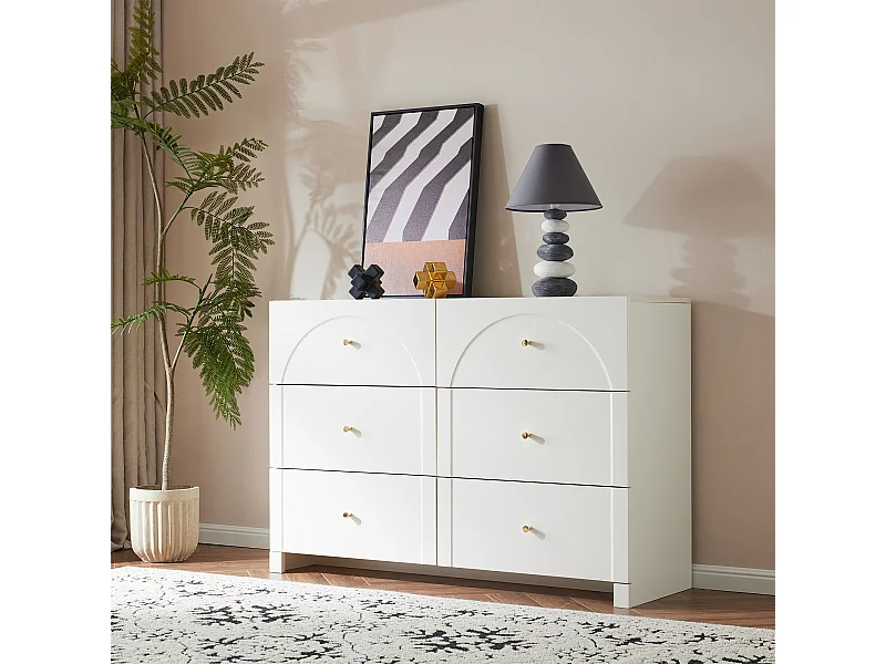 Cassettiera con 6 cassetti per soggiorno e camera da letto - 120 x 40 x 82 cm - Pannello truciolare - Bianco