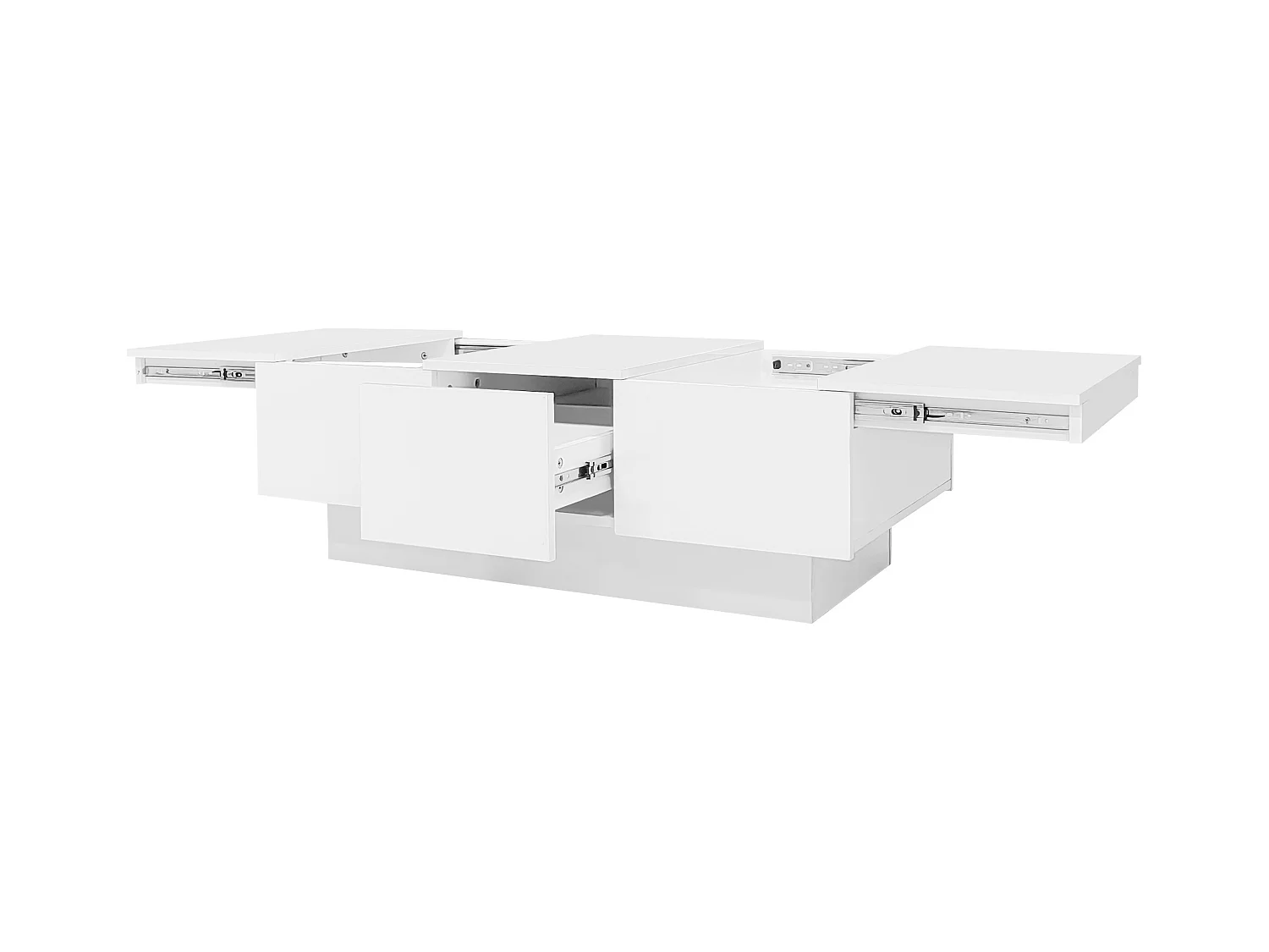 Uitschuifbare salontafel met 2 lades en 2 verborgen vakken - 100 x 55 x 35 cm - spaanplaat - glanzend wit
