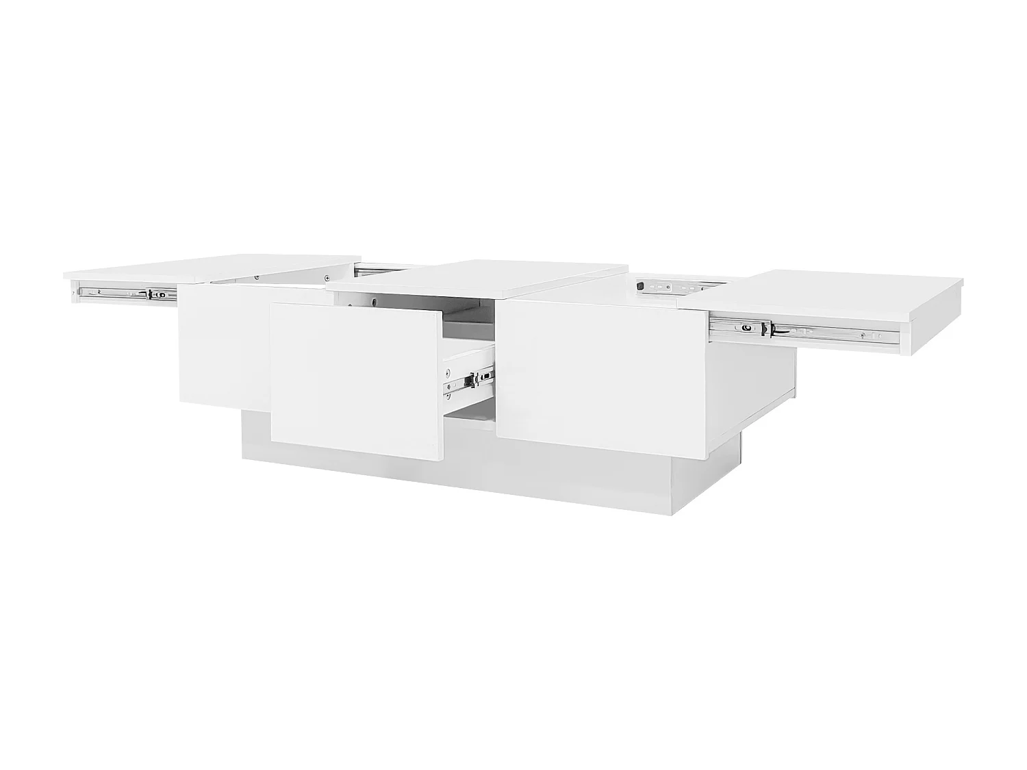 Uitschuifbare salontafel met 2 lades en 2 verborgen vakken - 100 x 55 x 35 cm - spaanplaat - glanzend wit
