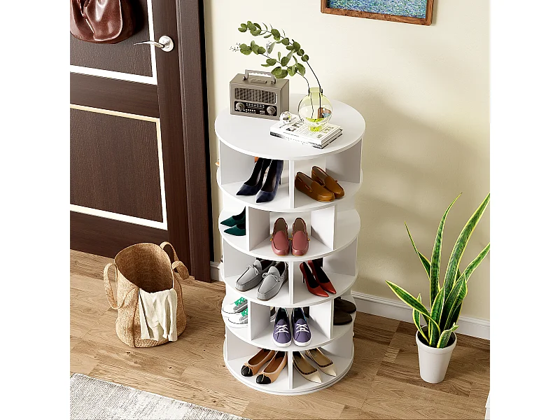 Obrotowa szafka narożna na buty z 5 półkami - Głębokość 60 x Wysokość 115 cm - Płyta wiórowa - Biała