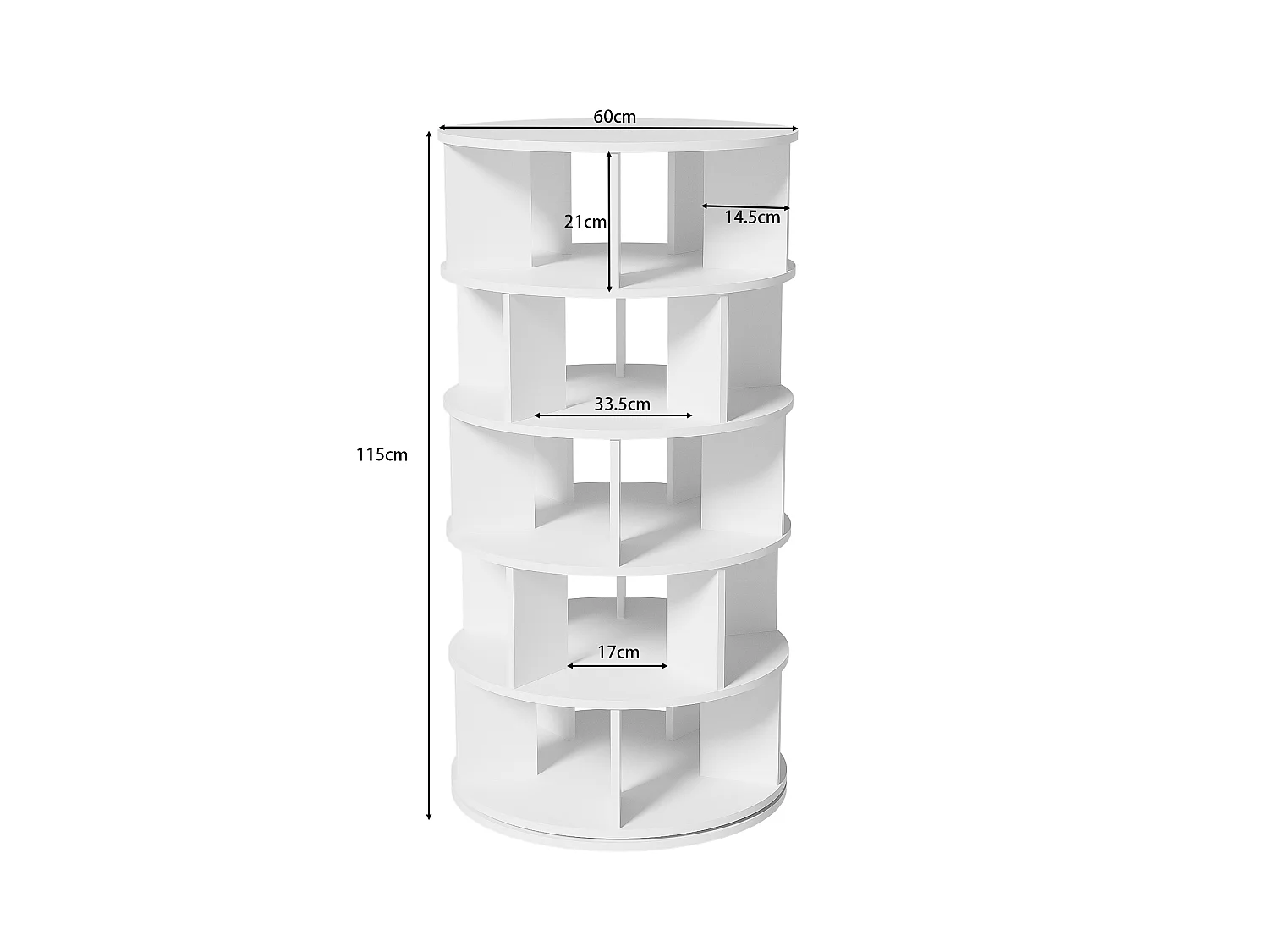 Meuble à chaussures d'angle rotatif avec 5 étagères - D 60 x H 115 cm - Panneau de particules - Blanc