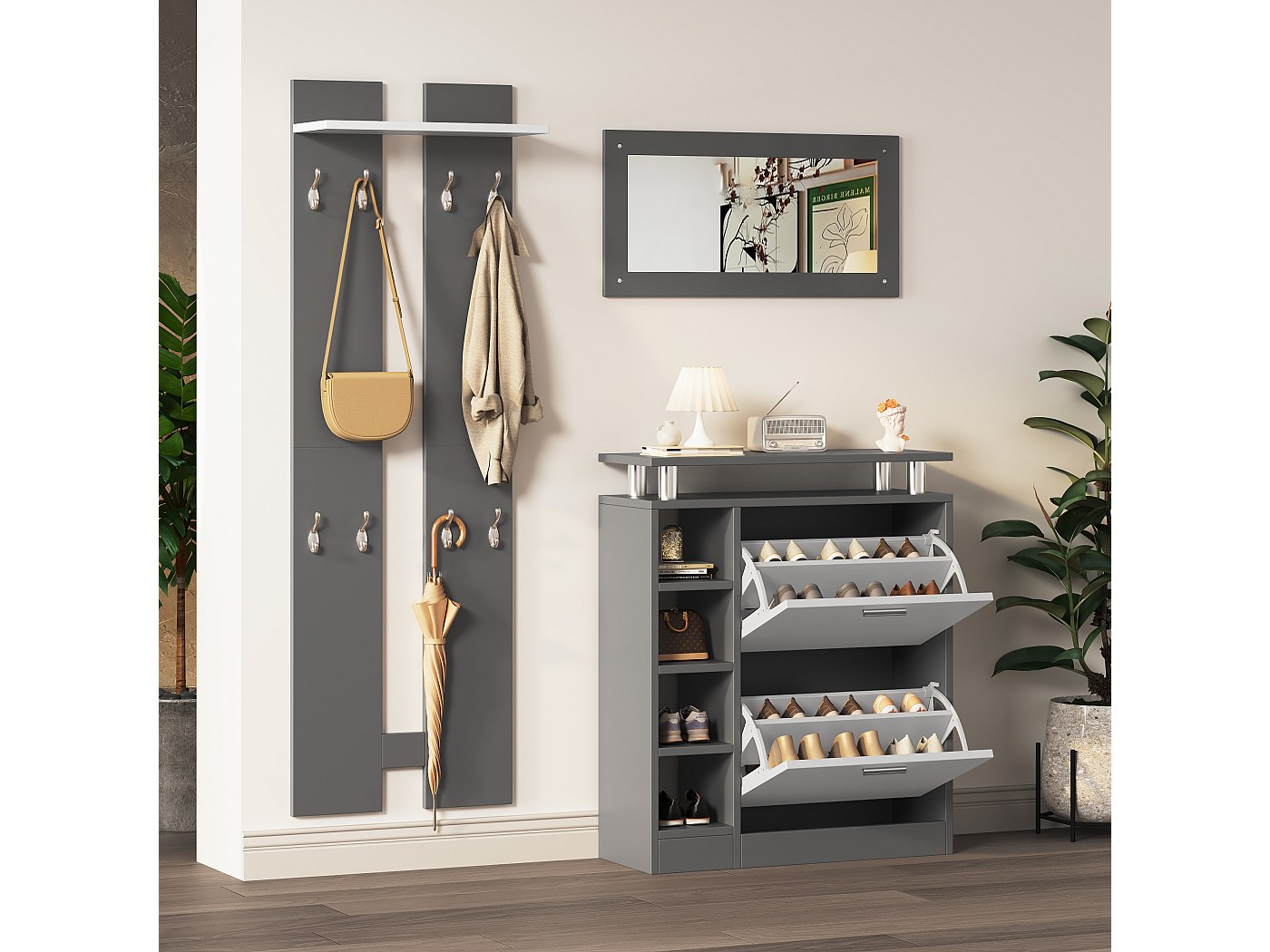 Juego De Perchero De Pared, 80 X 25 X 96,5 Cm, Incluye Espejo, 2