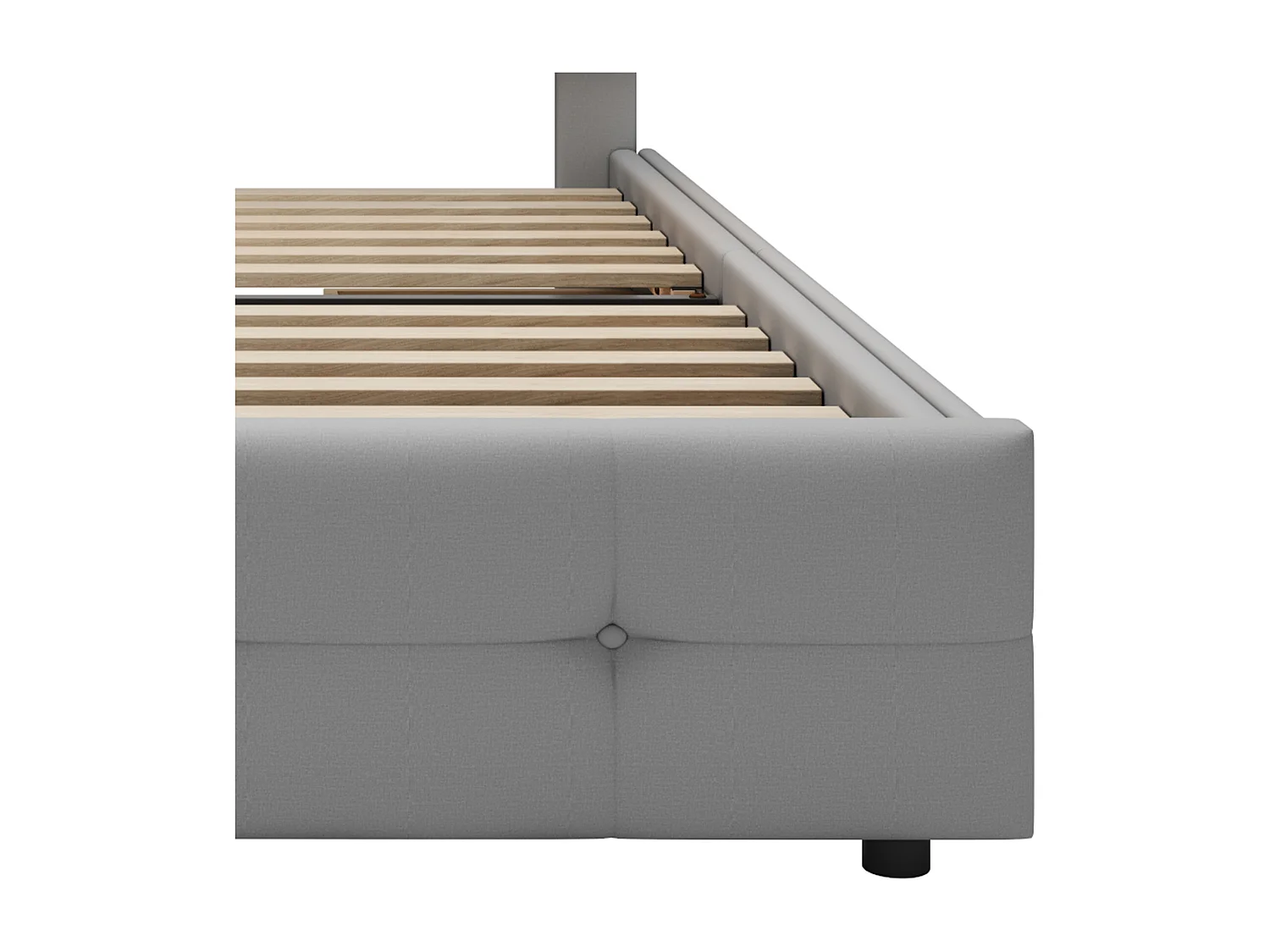 Eenpersoonsbed 90x200cm - Gestoffeerd kinderbed met 2 lades, lattenbodem en LED hoofdbord - Grijs Linnen