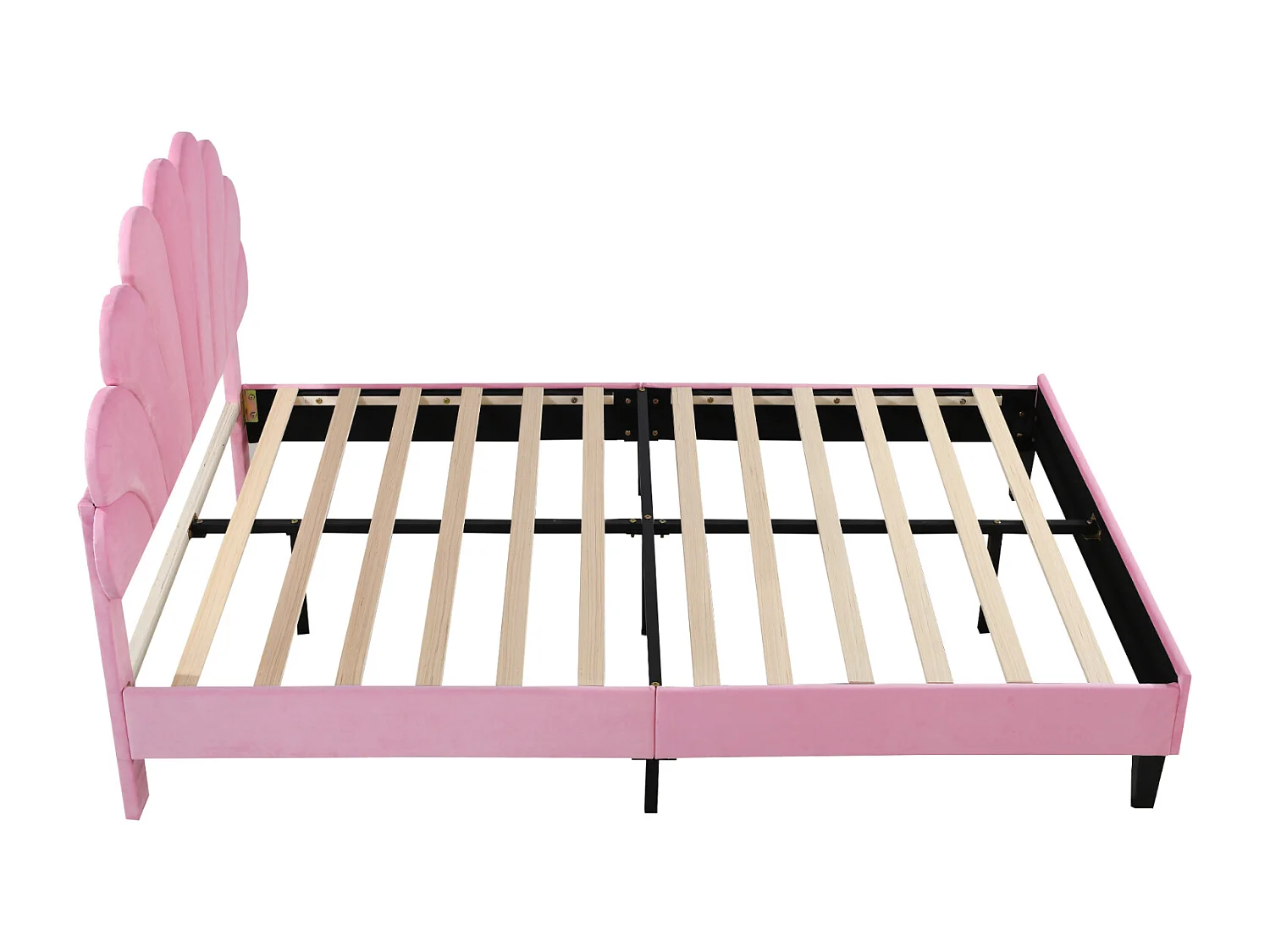 Letto matrimoniale imbottito 140x200cm - Testiera a fiori, Rete a doghe in MDF, Tessuto Velvet Stile scandinavo - Rosa