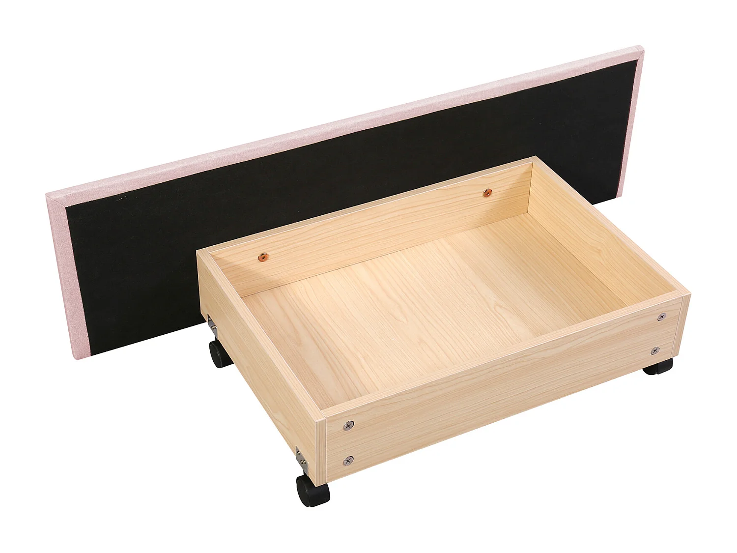 Lit simple 90x200cm - Lit enfant capitonné avec 2 tiroirs, sommier à lattes et tête de lit LED - Lin Rose