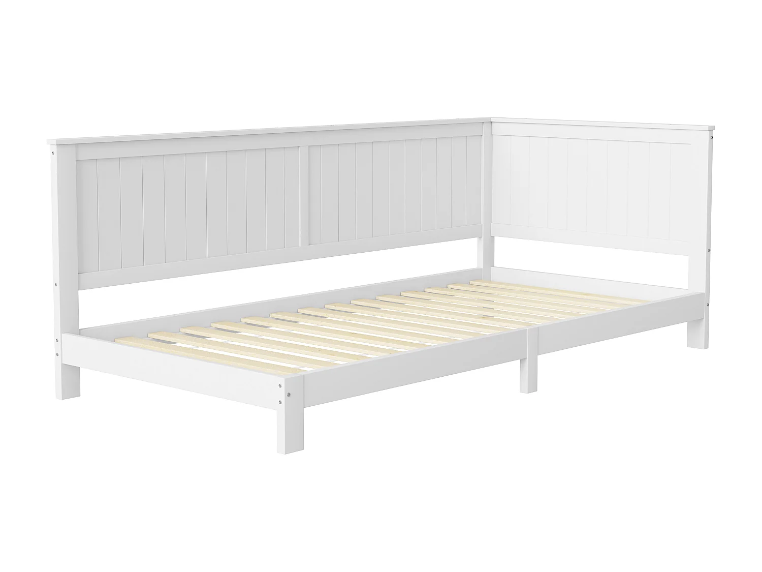 Eenpersoonsbed 90x200cm, houten kinderbedbank, slaapbank met lattenbodem, wit