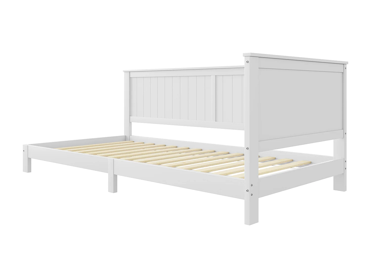 Eenpersoonsbed 90x200cm, houten kinderbedbank, slaapbank met lattenbodem, wit