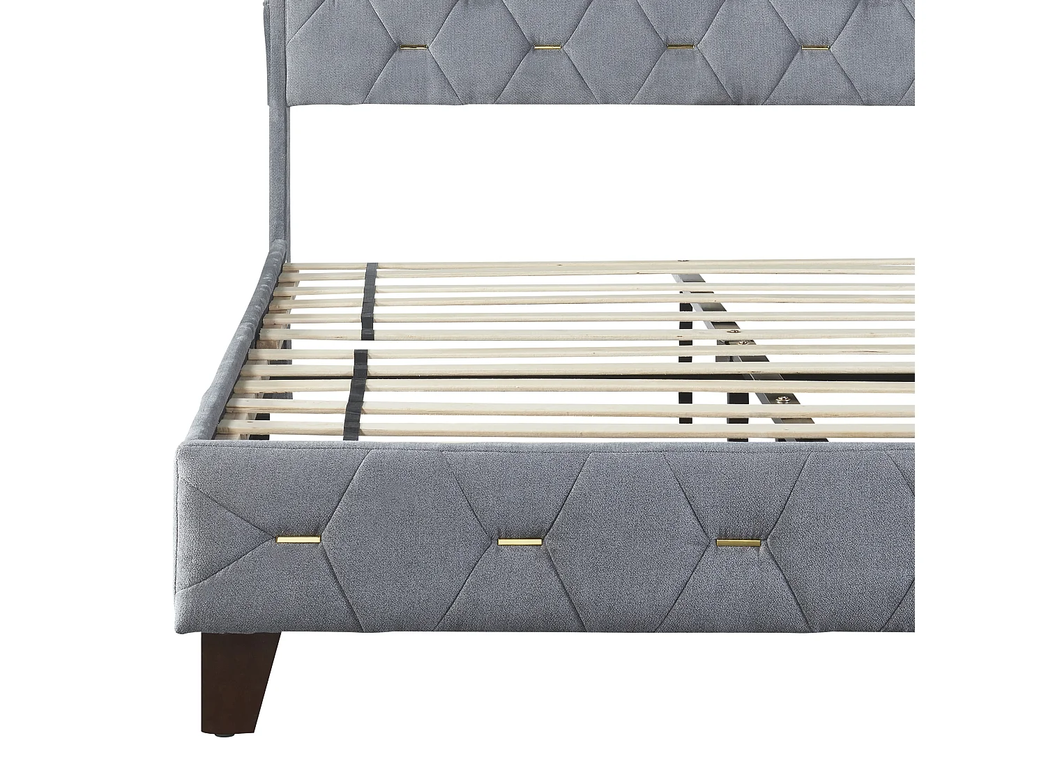 Lit adulte rembourré 160x200cm, lit double plat en velours cardamome, avec tête de lit de rangement et prise USB, sommier à lattes, Gris