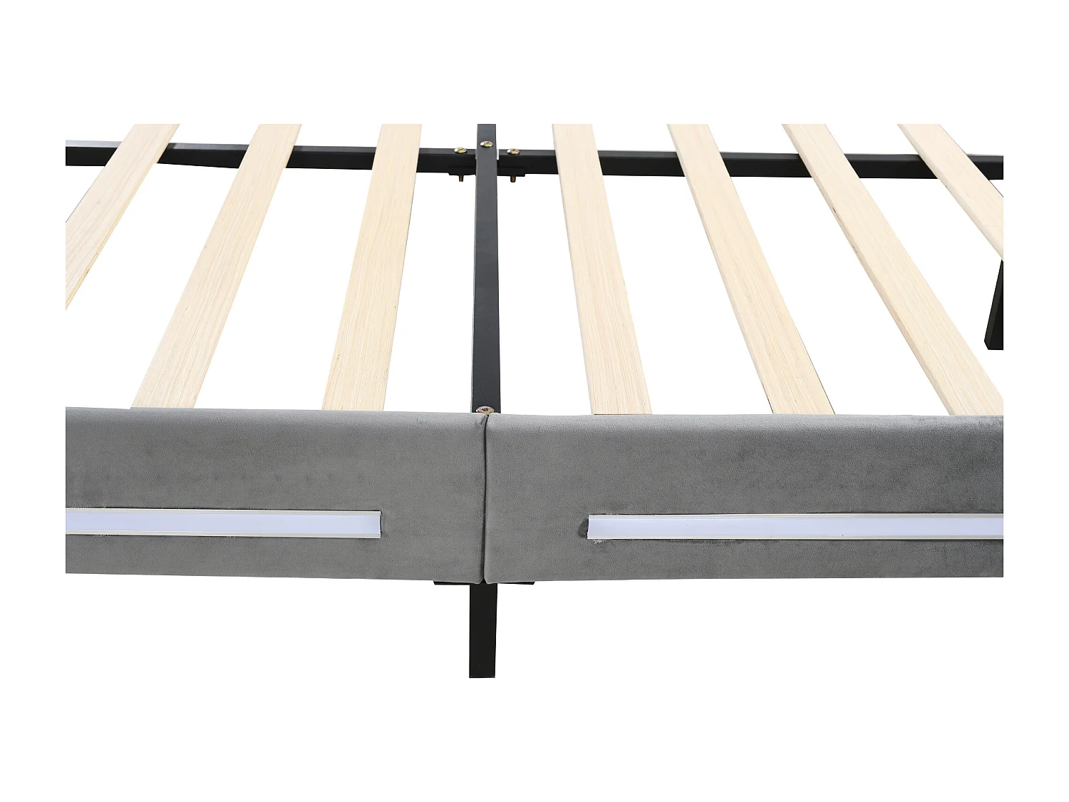 Lit adulte capitonné 140x200cm, cadre de lit avec lampes LED, sommier à lattes, tête de lit réglable, tissu velours, pour adultes et adolescents, gris