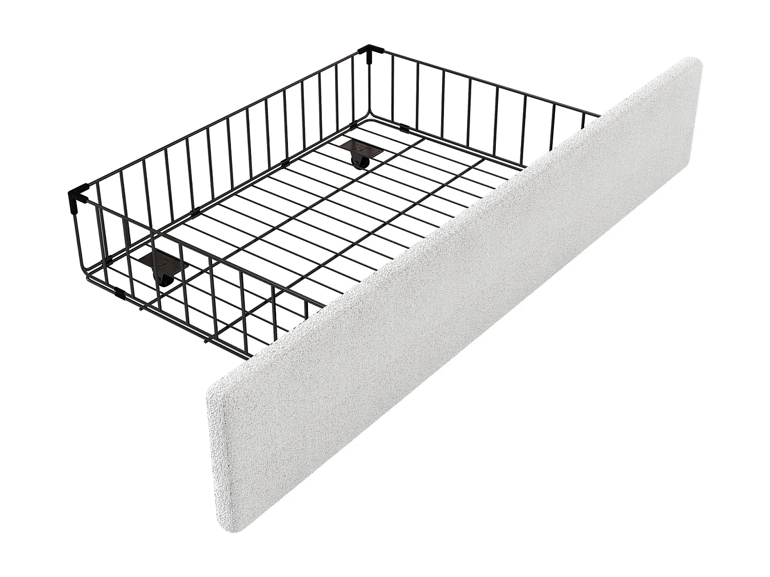 Lit 90x200cm, lit simple enfant avec 2 tiroirs, sommier à lattes et tête de lit en forme de lapin, en laine de mouton, blanc