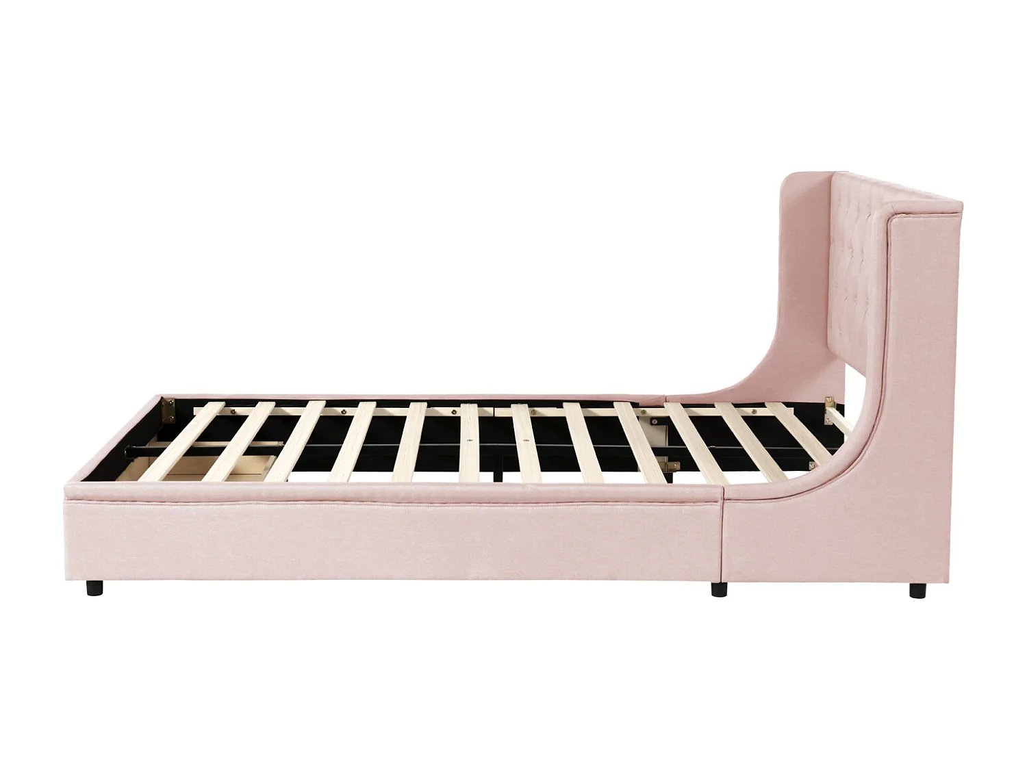 Lit double 140x200 cm avec grands tiroir - lit capitonné avec sommier à lattes et dossier de lit en tissu pro-lin - lit adulte rose