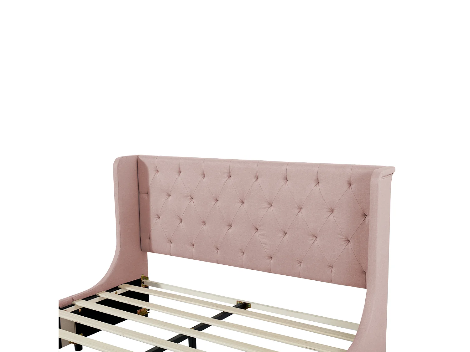 Lit double 140x200 cm avec grands tiroir - lit capitonné avec sommier à lattes et dossier de lit en tissu pro-lin - lit adulte rose