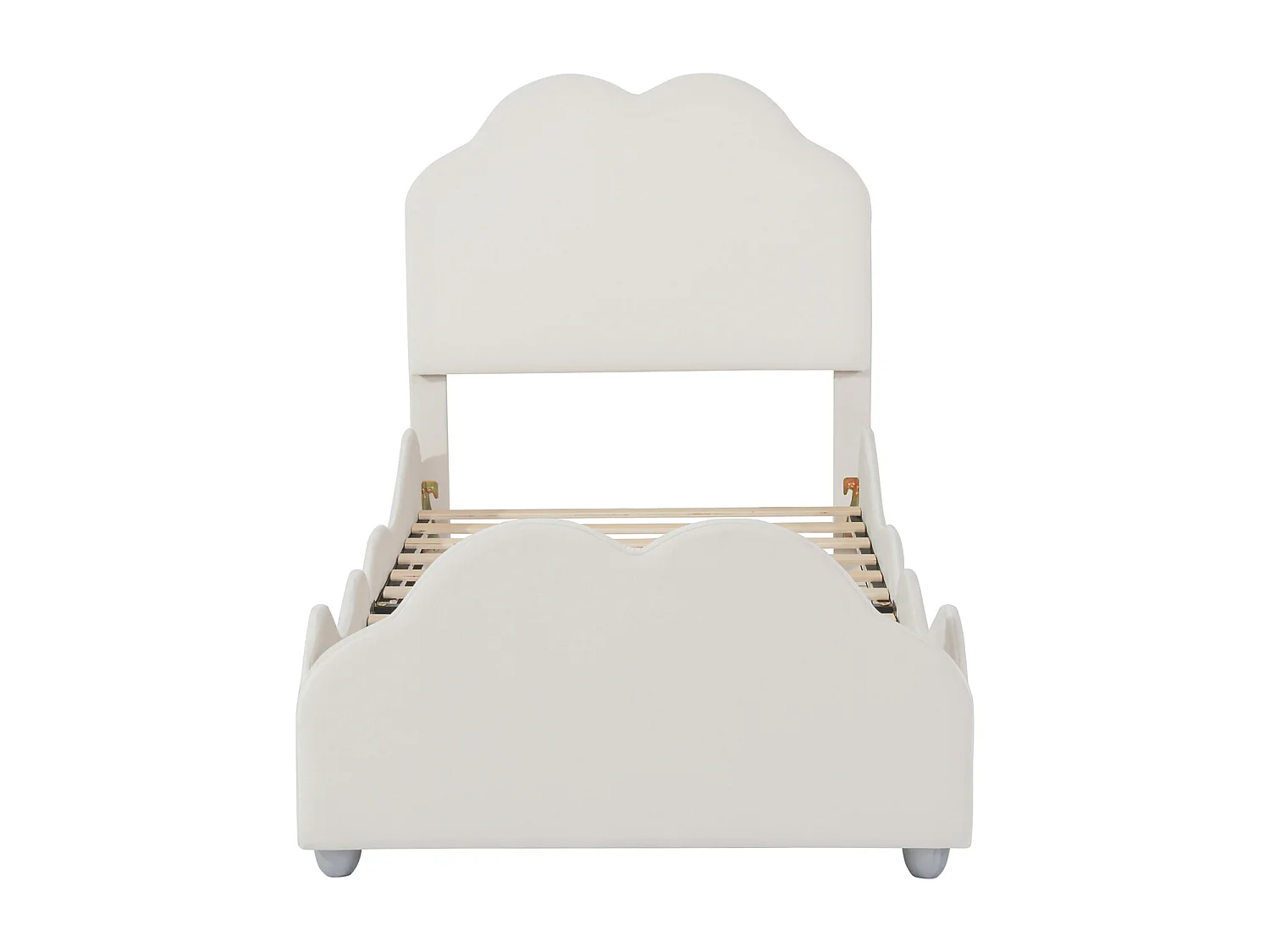 Lit simple 90x200cm, lit enfant avec sommier à lattes et tête et pied de lit en forme de nuage, lit en velours beige